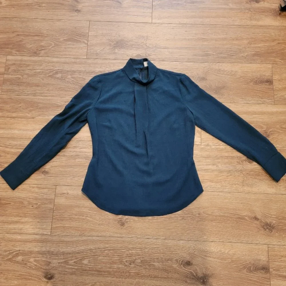 CEFINN Teal Blue Mock Neck Career Office Top Blouse - Size 10 Kate Middleton - Picture 9 of 16